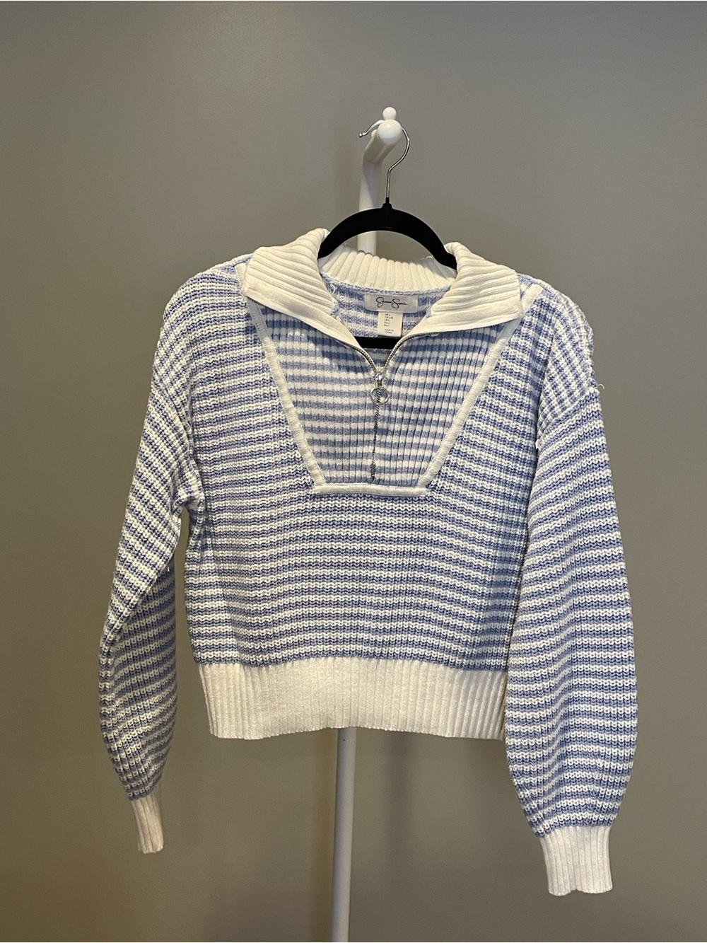 Jessica Simpson Light Blue & White Striped Half-Zip Pullover